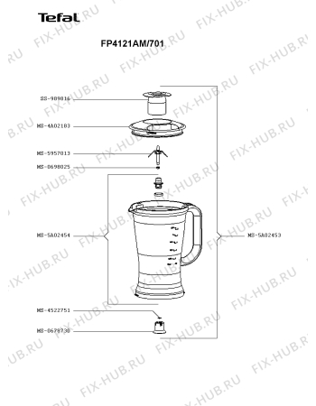 Взрыв-схема кухонного комбайна Tefal FP4121AM/701 - Схема узла 2P003780.2P3