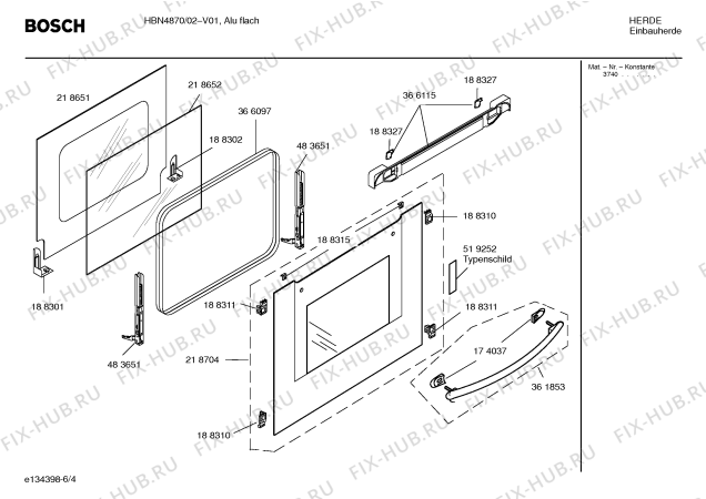 Схема №1 HBN4870 Bosch с изображением Панель управления для духового шкафа Bosch 00362018