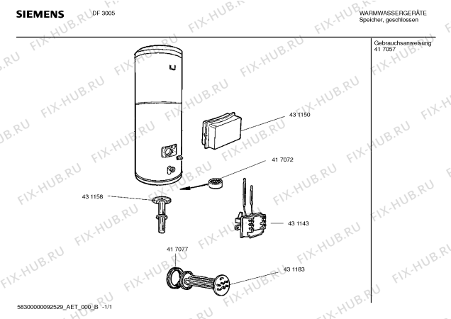 Схема №1 DF3005 с изображением Держатель для водонагревателя Siemens 00417072