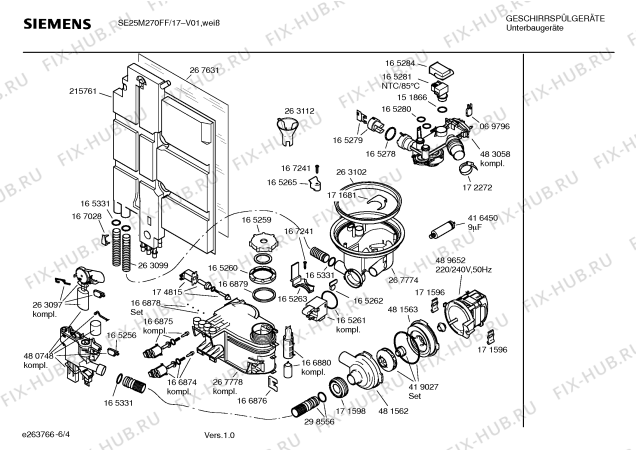 Схема №1 SE25M270FF с изображением Передняя панель для посудомойки Siemens 00439548