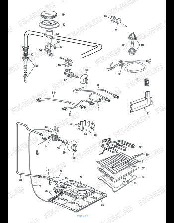 Взрыв-схема плиты (духовки) DELONGHI HGGW 854 - Схема узла 2