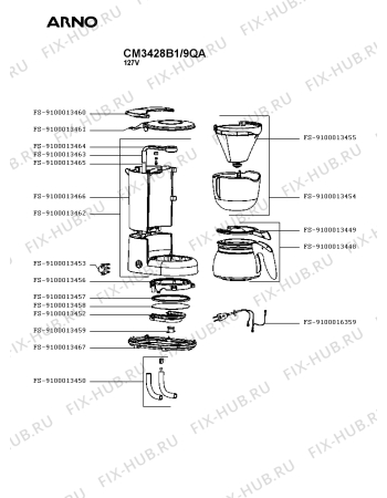 Схема №1 CM3408B1/9QA с изображением Уплотнение для кофеварки (кофемашины) Seb FS-9100013458