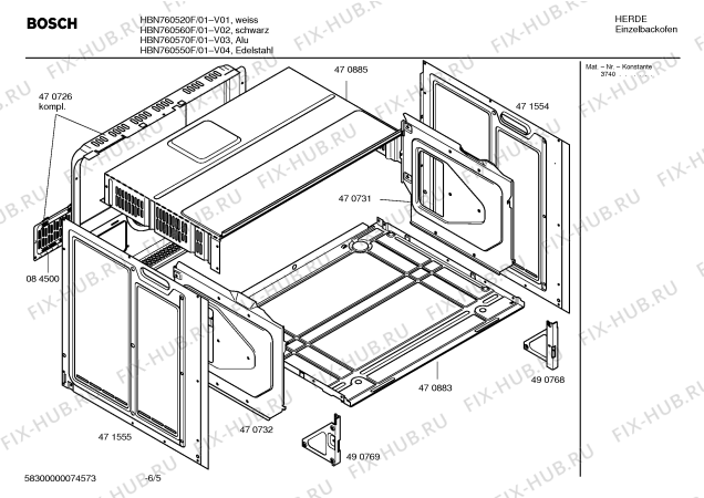 Взрыв-схема плиты (духовки) Bosch HBN760570F - Схема узла 05