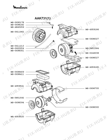 Взрыв-схема пылесоса Moulinex AAK731(1) - Схема узла 7P002383.9P2