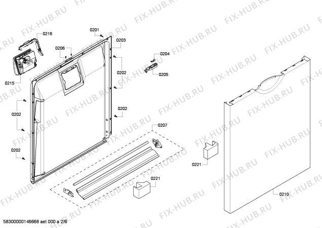 Схема №1 SHE5AM02UC с изображением Внешняя дверь для посудомоечной машины Bosch 00680468