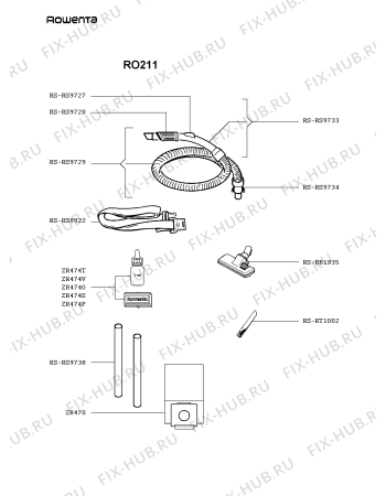 Взрыв-схема пылесоса Rowenta RO211 - Схема узла KP001028.0P2