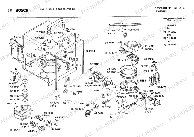 Взрыв-схема посудомоечной машины Bosch 0730202712 SMU520091 - Схема узла 02
