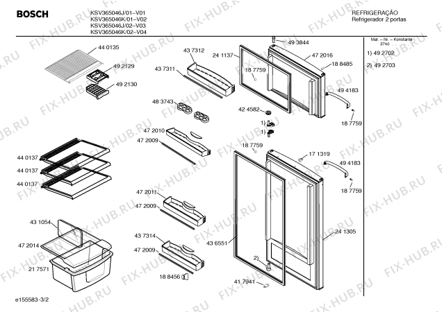 Схема №1 KSG345006J REFRIG.BOSCH 330L 127V BRANCO с изображением Ручка двери для холодильной камеры Bosch 00494183