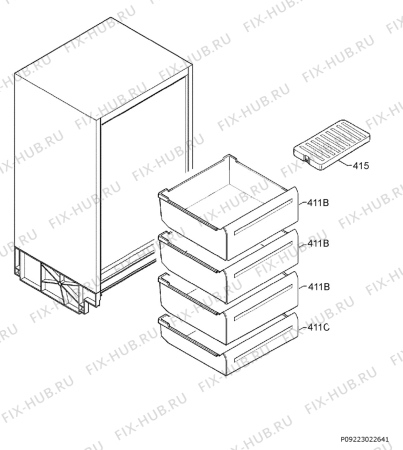 Взрыв-схема холодильника Electrolux ERU1101FOV - Схема узла Internal parts