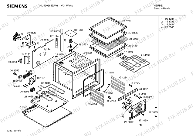 Взрыв-схема плиты (духовки) Siemens HL53026EU - Схема узла 03