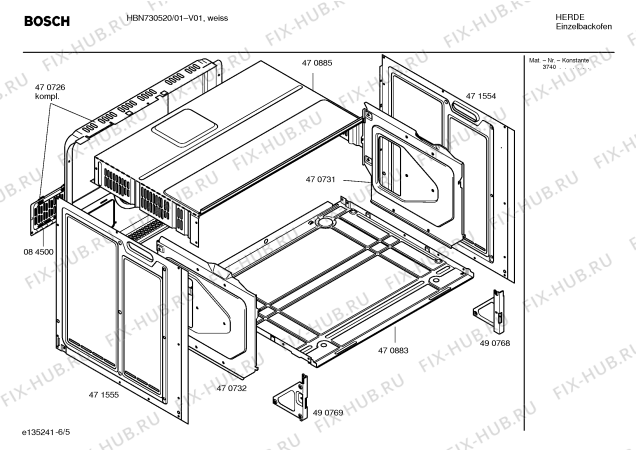 Взрыв-схема плиты (духовки) Bosch HBN730520 - Схема узла 05