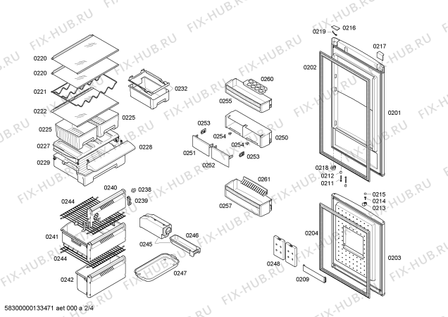 Схема №1 X5KXNSM362 с изображением Панель для холодильной камеры Bosch 00670646