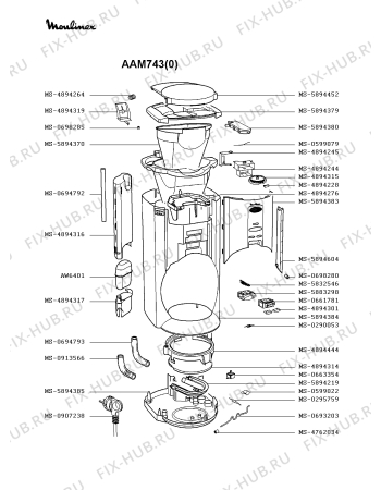 Взрыв-схема кофеварки (кофемашины) Moulinex AAM743(0) - Схема узла KP001686.8P3