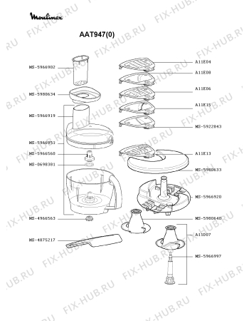 Взрыв-схема кухонного комбайна Moulinex AAT947(0) - Схема узла NP000358.7P4