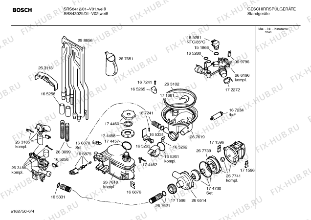 Схема №1 SRS4702II с изображением Кнопка для электропосудомоечной машины Bosch 00174812