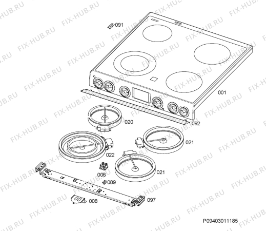 Взрыв-схема плиты (духовки) Electrolux EKC60256W - Схема узла Hob