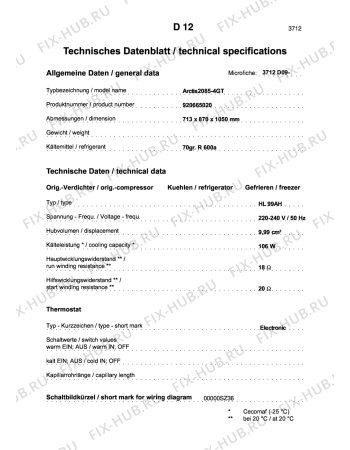 Взрыв-схема холодильника Aeg ARC2085-4GT - Схема узла Technical features