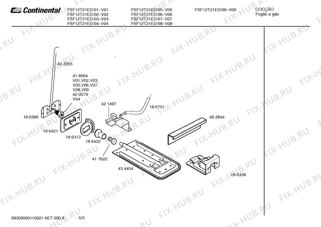 Взрыв-схема плиты (духовки) Continental FSF12T21ED - Схема узла 05