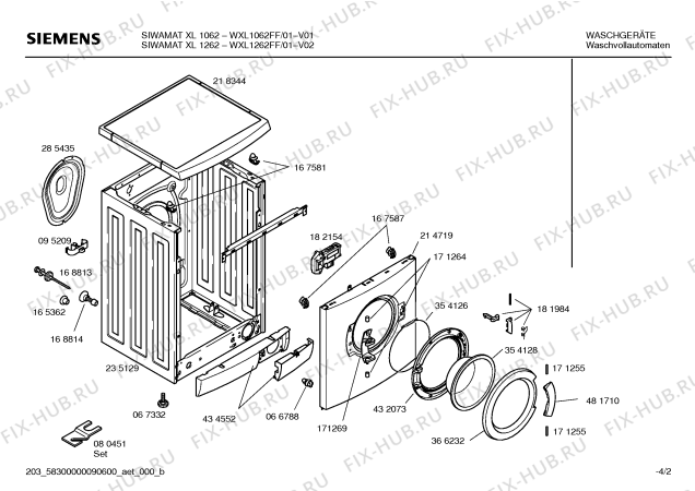 Схема №1 WXL1262FF Siwamat XL 1262 с изображением Таблица программ для стиральной машины Siemens 00589823