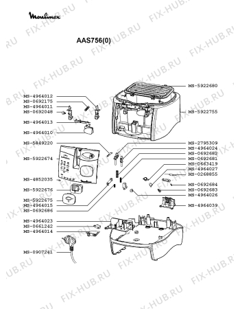 Взрыв-схема тостера (фритюрницы) Moulinex AAS756(0) - Схема узла WP002138.0P3