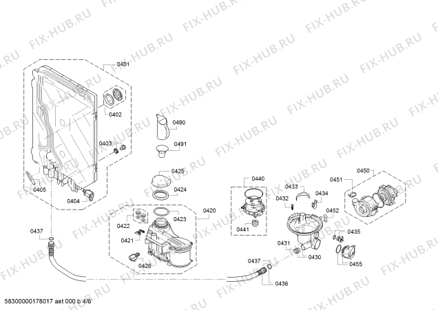 Взрыв-схема посудомоечной машины Bosch SPV53M60RU, SilencePlus, Made in Germany - Схема узла 04