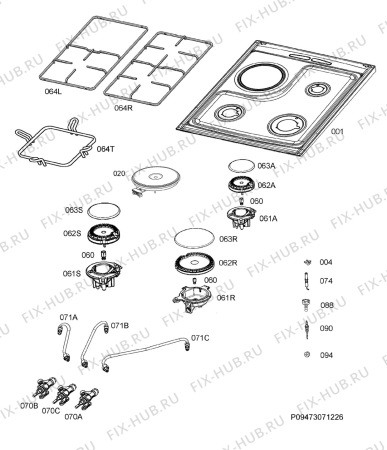 Взрыв-схема плиты (духовки) Electrolux EKM51302OX - Схема узла Hob