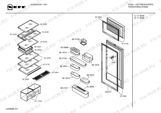 Схема №1 K1665X2 KT441SC с изображением Рамка для холодильной камеры Bosch 00356051