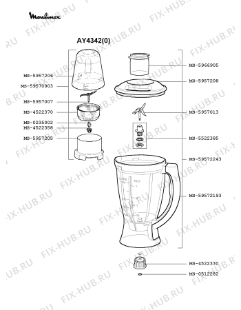 Взрыв-схема блендера (миксера) Moulinex AY4342(0) - Схема узла 2P001350.2P2