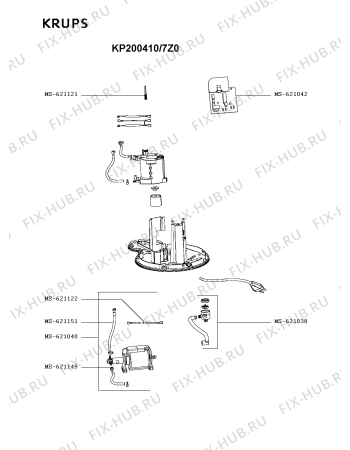 Взрыв-схема кофеварки (кофемашины) Krups KP200410/7Z0 - Схема узла YP003488.2P2