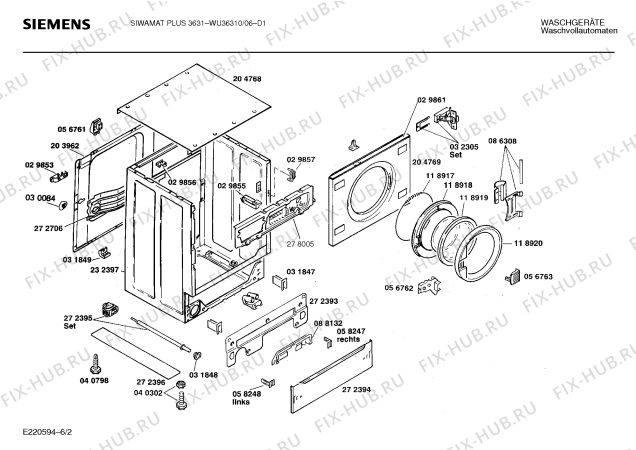 Схема №1 WU36310 SIWAMAT PLUS 3631 с изображением Панель управления для стиралки Siemens 00273961