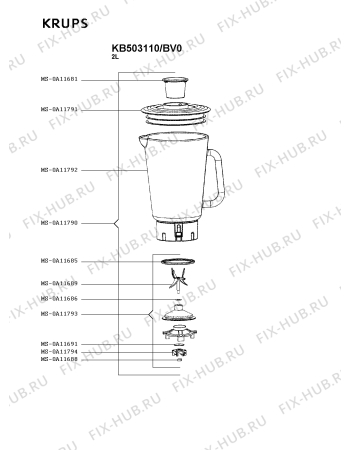 Взрыв-схема блендера (миксера) Krups KB503110/BV0 - Схема узла 6P004659.0P2