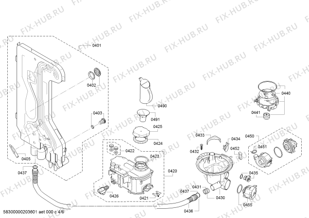 Взрыв-схема посудомоечной машины Bosch SMS44GW00R Serie4, SilencePlus - Схема узла 04