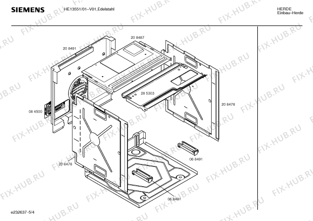 Взрыв-схема плиты (духовки) Siemens HE13551 - Схема узла 04