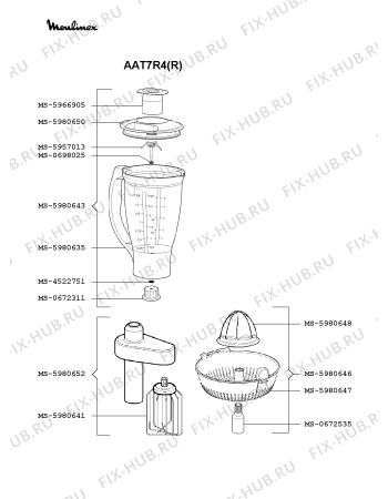 Взрыв-схема кухонного комбайна Moulinex AAT7R4(R) - Схема узла Q0000172.0Q2