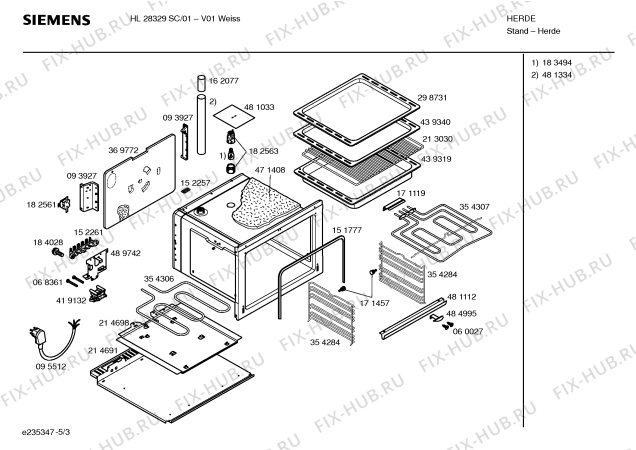 Взрыв-схема плиты (духовки) Siemens HL28329SC - Схема узла 03