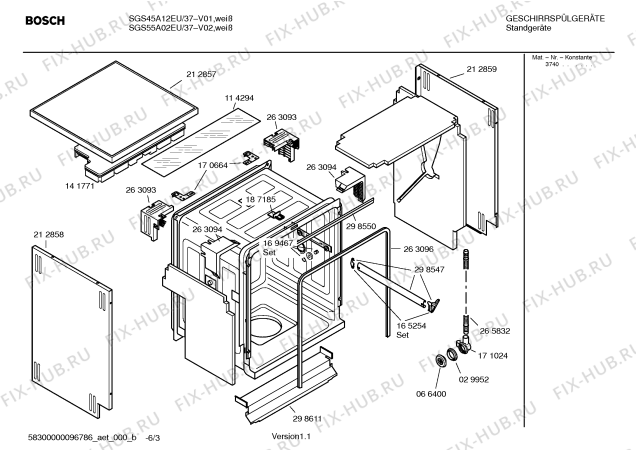 Схема №1 SGS45A12EU с изображением Передняя панель для посудомойки Bosch 00440151