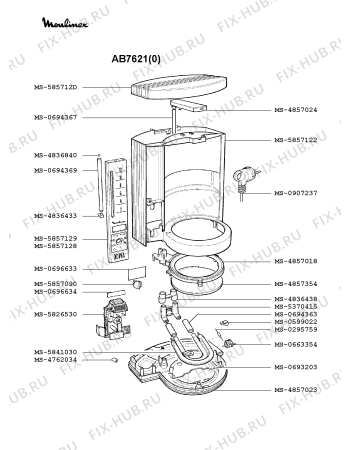 Взрыв-схема кофеварки (кофемашины) Moulinex AB7621(0) - Схема узла 8P001455.2P2