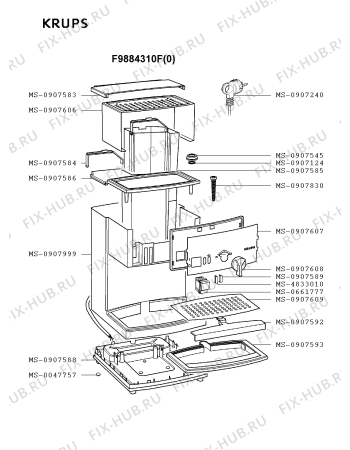 Взрыв-схема кофеварки (кофемашины) Krups F9884310F(0) - Схема узла 6P001869.0P2