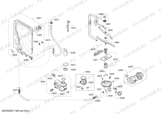 Взрыв-схема посудомоечной машины Bosch SMV86R00DE Exclusiv, Made in Germany - Схема узла 04