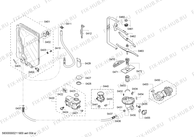 Взрыв-схема посудомоечной машины Bosch SMI85M95DE Exclusiv, Made in Germany - Схема узла 04