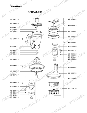 Взрыв-схема кухонного комбайна Moulinex DFC64A/706 - Схема узла DP003727.3P2