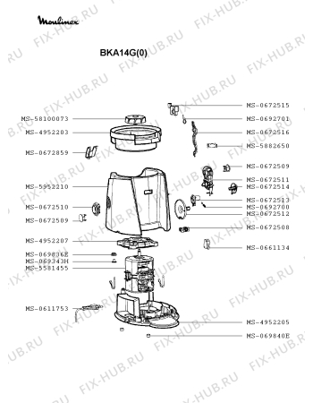 Взрыв-схема соковыжималки Moulinex BKA14G(0) - Схема узла SP002425.6P2