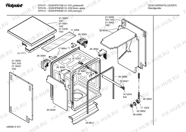 Взрыв-схема посудомоечной машины Hotpoint SGSHPA9GB DF61X - Схема узла 03