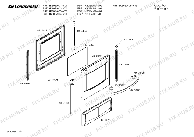 Взрыв-схема плиты (духовки) Continental FSF11K30EA AVANCE I BRANCO - Схема узла 02