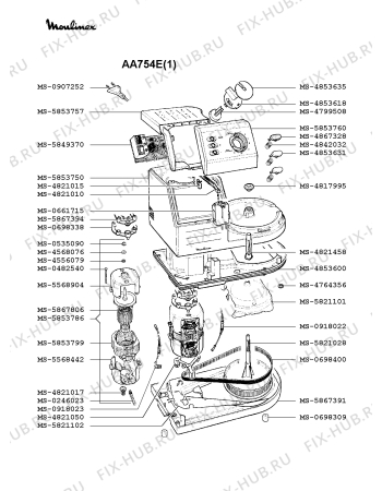 Взрыв-схема кухонного комбайна Moulinex AA754E(1) - Схема узла XP000194.1P2