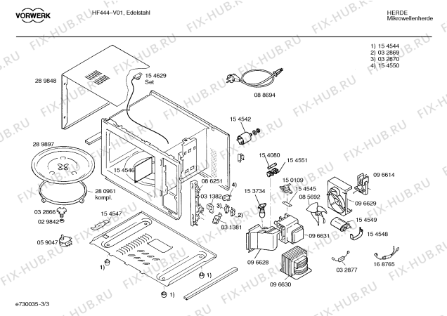 Взрыв-схема микроволновой печи Vorwerk HF444 - Схема узла 03
