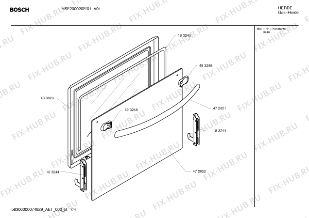 Схема №1 HSF200020E с изображением Панель управления для плиты (духовки) Bosch 00472853