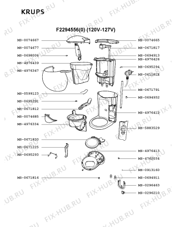 Взрыв-схема кофеварки (кофемашины) Krups F2294556(0) - Схема узла EP001581.8P2
