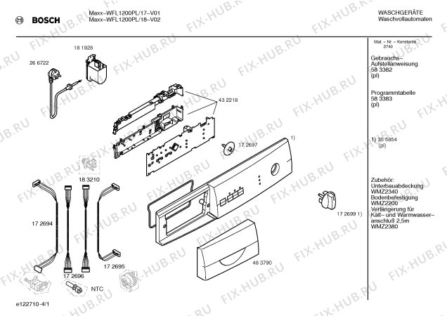Схема №1 WFL1200PL WFL1200 с изображением Таблица программ для стиральной машины Bosch 00583383