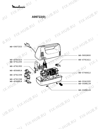 Взрыв-схема блендера (миксера) Moulinex A99722(0) - Схема узла 8P000684.8P2